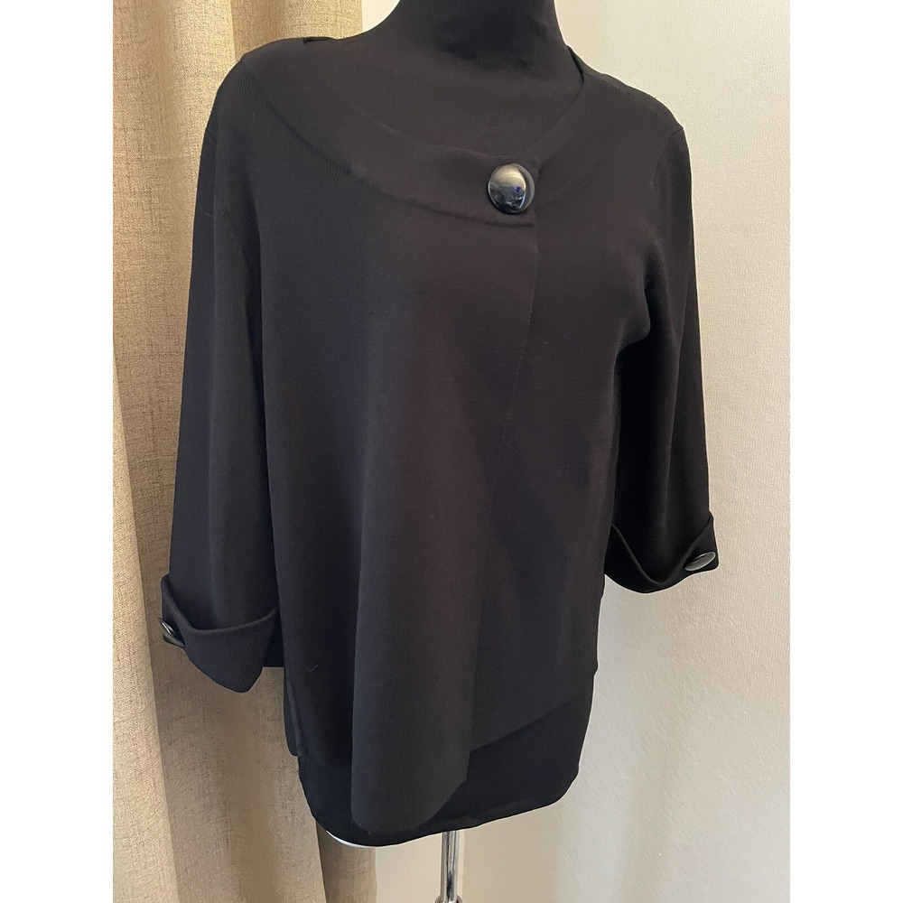 Anne‎ Klein Black Sweater Big Buttons Cropped Jacket Sweater Size M